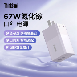 thinkplus 联想口红电源 67W充电器 2C+A-星河紫套装