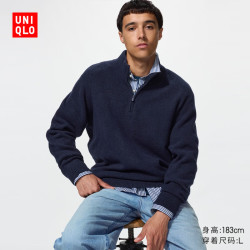 优衣库 souffle yarn舒芙蕾半拉链针织衫男装舒芙蕾毛衣毛衫486078 69 藏青色 S