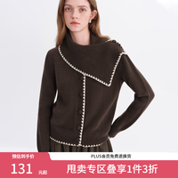 范思蓝恩 新年复古围巾领毛衣女冬季2025新款撞色贝壳绣针织衫4549 咖色 XS