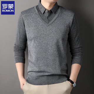 罗蒙 9010 假两件加绒针织衫 米色 2XL