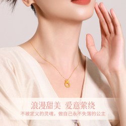梦金园 在逃公主蝴蝶结5D足金平安扣金吊坠项链节日礼物女生送礼