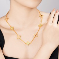 水贝 银饰足银雅集承韵四叶花项链镶嵌锆石小众时尚套链送女友礼物