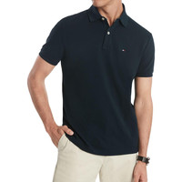 TOMMY HILFIGER 男士POLO衫 96%有机棉 常规版型 弹性舒适日常休闲上衣 黑色