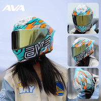 AVA 红箭摩托车头盔夏季大尾翼全盔男女骑行机车透气高清联名塞纳耳机 冰焰(赠镜片+出行大礼包) L（59cm-60cm）