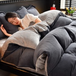 FUANINAIART 秋冬牛奶绒四件套加厚保暖套件简约双拼单被套