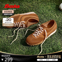 Bata 阿甘鞋女2025春牛皮厚底休闲运动鞋VRV27AM5 深棕 37
