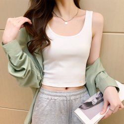 纯棉白色小吊带背心女内搭U型美背上衣外穿小个子短款打底衫夏ins