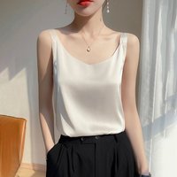 绒淼浩 配西装醋酸吊带背心女内搭缎面打底真丝夏V领桑蚕丝白色黑色上衣