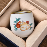 狂器创意汝窑猫咪茶杯陶瓷开片可养品茗杯单杯家用待客功夫主人杯