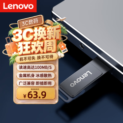 联想 64GB USB3.2 办公商务U盘学习电脑办公小巧便携 车载 大容量金属优盘读速100MB/S LN11系列
