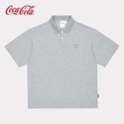 可口可乐 夏季宽松短袖纯色休闲翻领Polo衫 男女同款