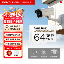 闪迪 安防监控专用高耐用TF卡 室外监控摄像头专用 国行正品 64GB 高耐用小卡 安防监控专用