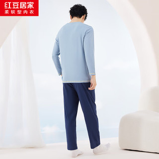 红豆 全棉针织长袖家居服套装 男士灰蓝 L