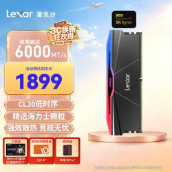 雷克沙 DDR5 6000 16GB单条 电竞RGB灯条台式内存条 海力士A-die颗粒 C30 战神之刃二代 黑色
