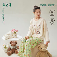 慵懒时光：安之伴 26新款春秋款睡衣女士纯棉甜美可爱家家居服 贝壳黄 M
