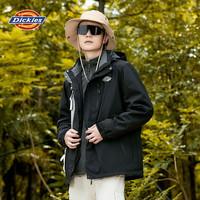Dickies 冲锋衣男三合一连帽登山服抓绒衣情侣外套七夕礼物 黑色 4XL