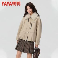 YAYA 鸭鸭YAYA羽绒服2025秋冬短款毛领时尚宽松休闲保暖鸭绒外套