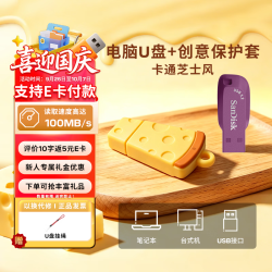 闪迪 电脑U盘大学生专用 大容量闪存盘可爱卡通 卡通奶酪款U盘套 128GB