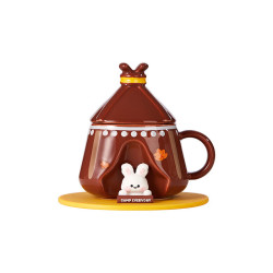 COSTA 咖世家 陶瓷马克杯带盖咖啡杯 奶泡兔趣野系列-帐篷杯碟组340ml