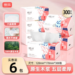 丽邦 抽纸原生木浆母婴适用卫生纸餐巾纸面巾纸厕纸大尺寸柔厚家庭耐用 5层 300张*6