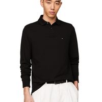 TOMMY HILFIGER 男士长袖Polo衫 有机棉弹力面料 黑色 Small