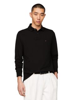TOMMY HILFIGER 男士长袖Polo衫 有机棉弹力面料 黑色 Small