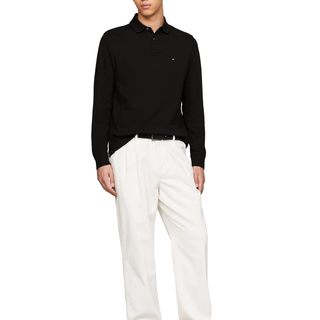 TOMMY HILFIGER 男士长袖Polo衫 有机棉弹力面料 黑色 Small
