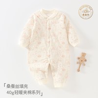 小猪大卫 40克桑蚕丝婴儿夹棉连体衣A类纯棉秋冬新生儿宝宝爬服