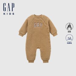 Gap 婴儿秋季款logo仿羊羔绒保暖连体衣抓绒儿童装爬服