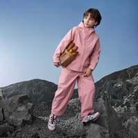 马骑顿 男童秋新款户外露营登山服连帽防风外套 粉红 140