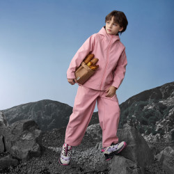 马骑顿 男童秋新款户外露营登山服连帽防风外套 粉红 140