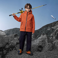 马骑顿 男童秋新款户外露营登山服连帽防风外套 桔红 140