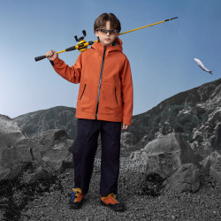 马骑顿 男童秋新款户外露营登山服连帽防风外套 桔红 140