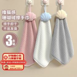 妙然 加大擦手抹布挂式厨房卫生间家用加厚吸水珊瑚绒擦手巾颜色随机