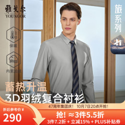 雅戈尔 VLBN119680DBY 复合羽绒保暖 灰色条子 39码 长袖衬衫