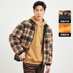 七匹狼 春秋季男士立领羊羔毛格纹双面夹克休闲茄克外套