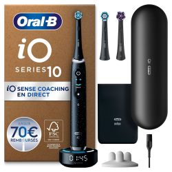 Oral-B 欧乐B iO 系列 10 Plus 版电动牙刷,3 个替换牙刷头,盒,7 种模式,博朗设计,男士/女士礼品,黑色