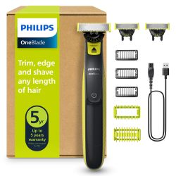 PHILIPS 飞利浦 OneBlade 360 面部和身体电动胡须修剪器,剃刀和身体美容器,用于修剪、造型和剃须刀,3 x 360 刀片,3 x 修剪附件(1.3.5 毫米),2 x 身体附件,Q, P28244 31