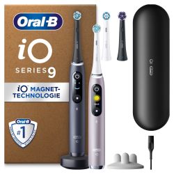 Oral-B 欧乐B iO Series 9 Plus Edition Duopack 电动牙刷,充电旅行盒,黑色玛瑙/玫瑰石英