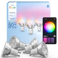 Philips 飞利浦 Hue Essential 智能 LED GU10 聚光灯灯泡,白色和彩色,4.7W,2200K-6500K,345 流明,可调光,可与 Alexa、Google Assistant 和 Apple Home 配合使用,4 件装