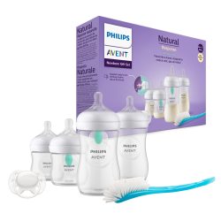Philips Avent 飞利浦新安怡 AirFree Vent 婴儿奶瓶新生儿礼品套装 - 4 个婴儿奶瓶,带无空气通风口,超软奶嘴和奶瓶刷,适合 0-12 个月以上的宝宝(型号 SCD657/11)