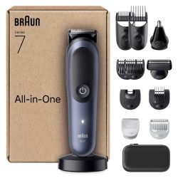 Braun 博朗 多合一系列 7.1 合 1 美容套装,ProBlade,鼻毛修剪器,AutoSense,男士电动剃须刀,身体剃须刀,胡须修剪器和毛发修剪器,120 分钟电池,AIO75 65,蓝色