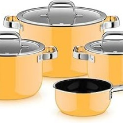 WMF 福腾宝 Fusiontec Mineral Pro 0519085290 4件套炖锅套装,耐用,防刮材料,电磁炉,适合所有炉灶类型,德国制造,芒果黄
