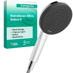 Hansgrohe 汉斯格雅 Raindance Alive Select S 2450000 淋浴头,带 3 种喷头,包括粉末雨圆形淋浴头(125 毫米),带防水垢功能镀铬