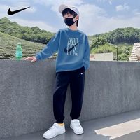 百亿补贴：耐克 童装卫衣套装2026秋季蓝色运动长裤男女中大童纯棉两件套