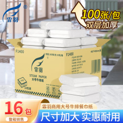 霏羽 牛排纸餐巾纸2层100张*16包餐厅吸水纸厨房纸食物用纸巾整箱F1400