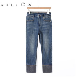 NILICO“捡漏”很贴心深冬必备弹力加绒时尚经典潮流百搭九分牛仔裤