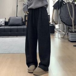 慵懒风阔腿弯刀裤女2026冬季加绒设计感抽绳百搭宽松显瘦拖地长裤