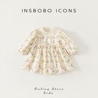 insbobo 女童森女碎花连衣裙童装宝宝翻领日系裙子春季衣服长袖裙子显瘦