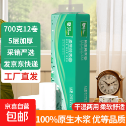 雨森 原生纯木无芯卷纸卫生纸家用厕纸五层加厚干湿两用12卷/提 5层 58g*12卷 1提